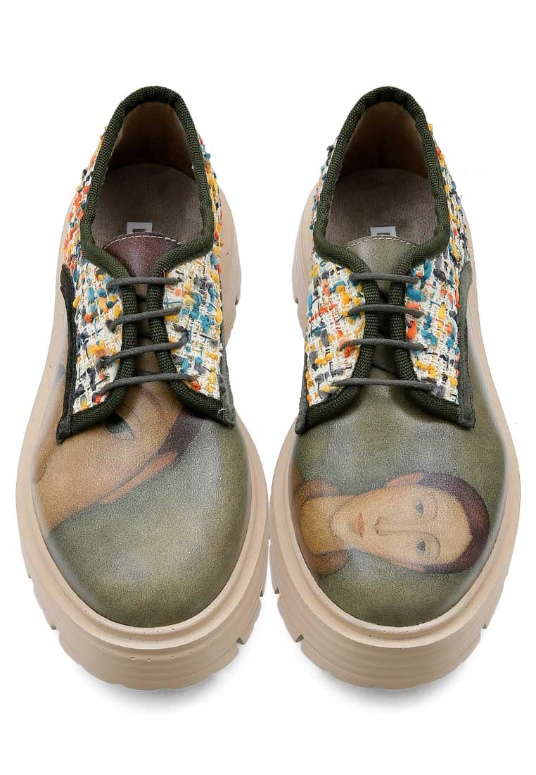 Women Vegan Leather Cream Sneakers - Painting of a Lady Design