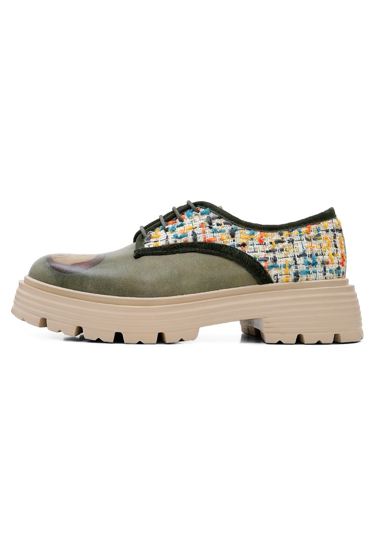 Women Vegan Leather Cream Sneakers - Painting of a Lady Design