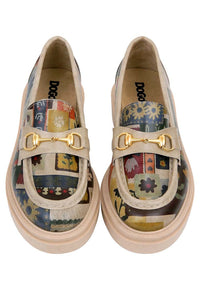 Women Vegan Leather Cream Loafers - Anatolian Patterns Design