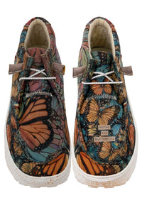 Women Vegan Leather Cream Boots - Moths and Butterflies Design