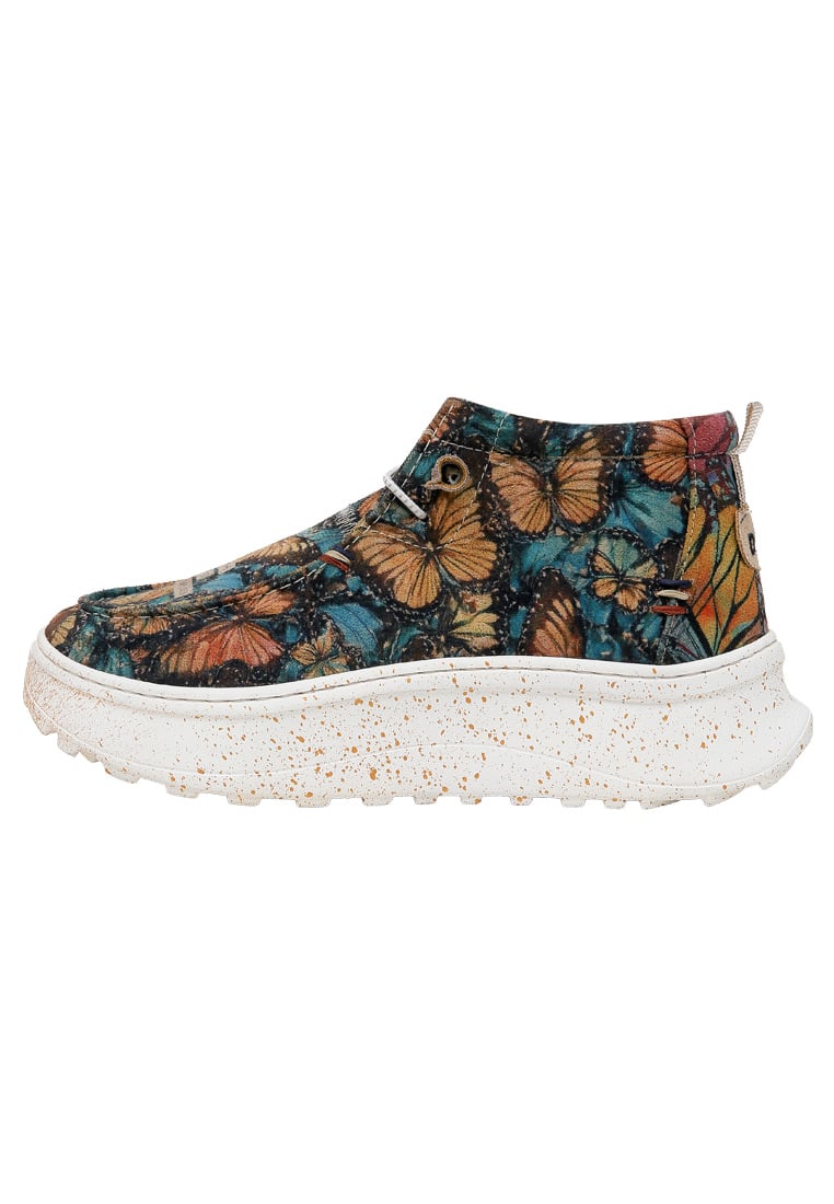 Women Vegan Leather Cream Boots - Moths and Butterflies Design