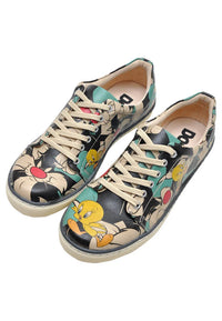 Women Vegan Leather Multicolor Sneakers - Warner Bros Catch Me If You Can Tweety Design