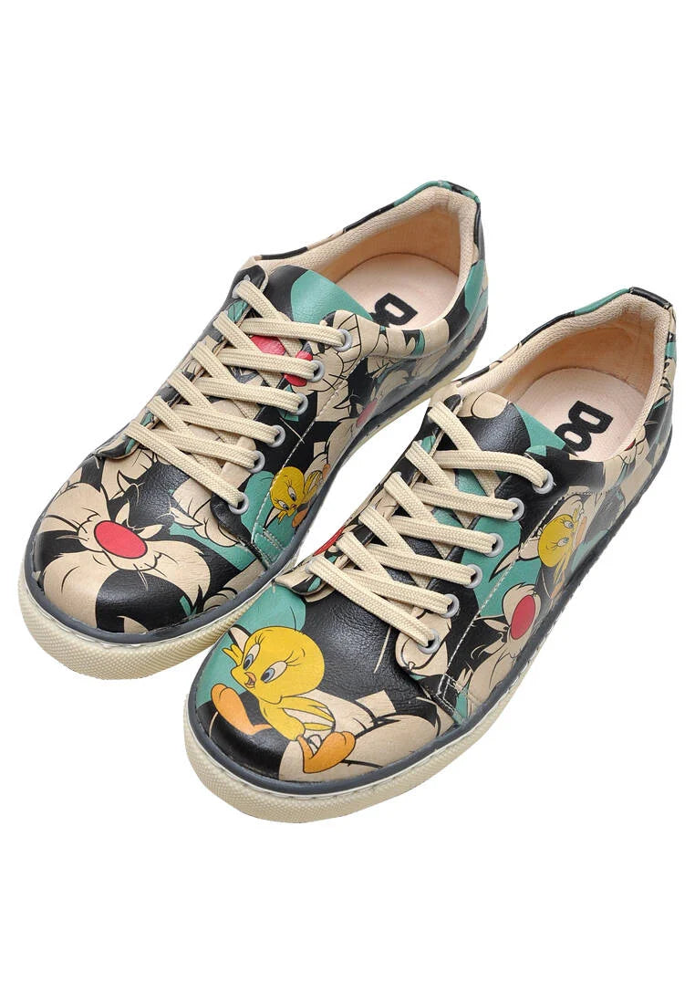 Women Vegan Leather Multicolor Sneakers - Warner Bros Catch Me If You Can Tweety Design