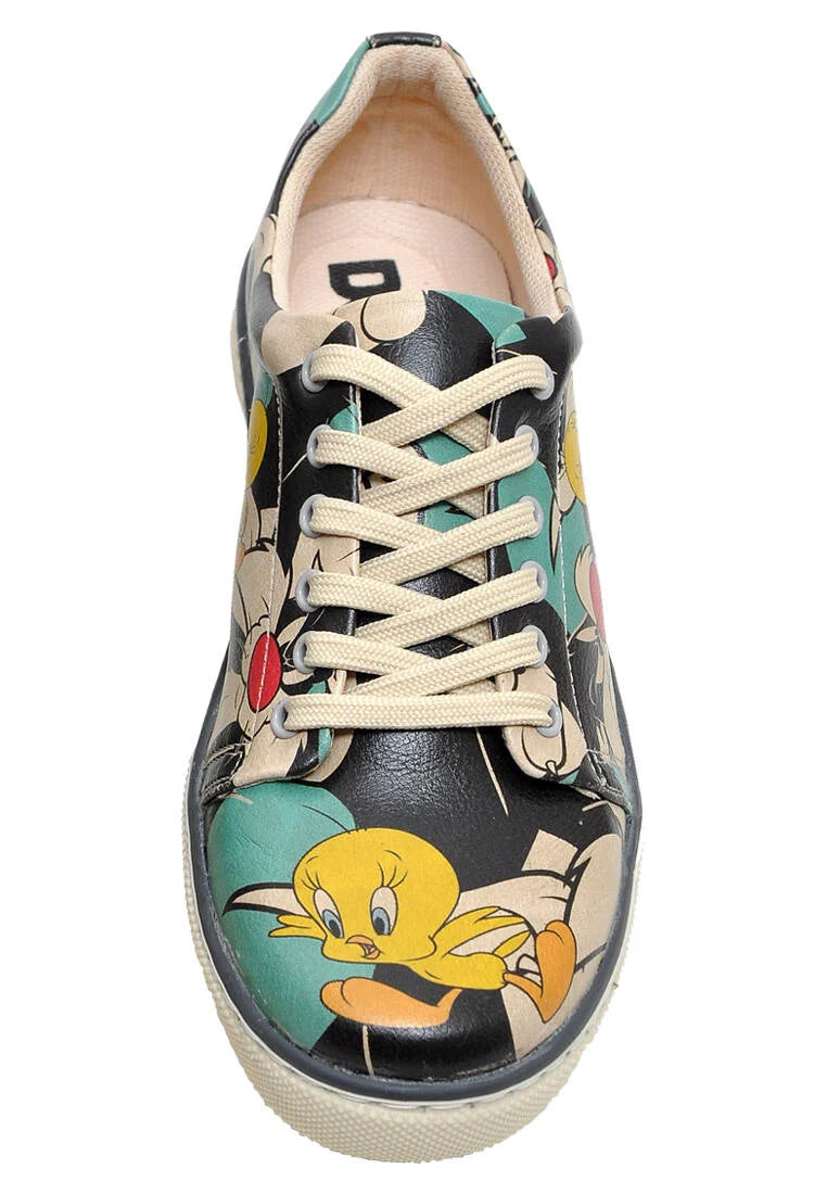 Women Vegan Leather Multicolor Sneakers - Warner Bros Catch Me If You Can Tweety Design