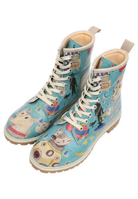 Women Vegan Leather Blue Long Boots - Madness Design