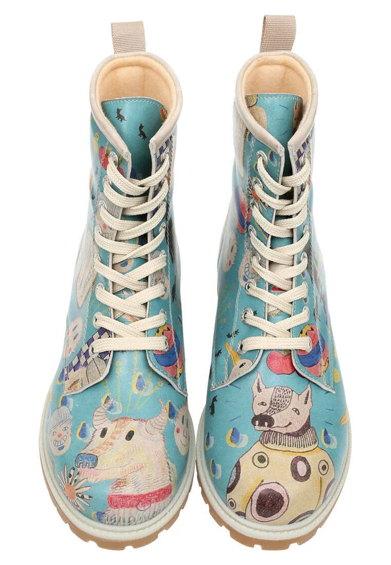 Women Vegan Leather Blue Long Boots - Madness Design