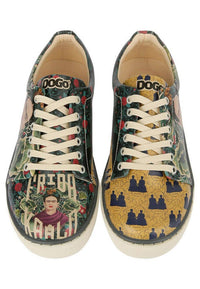 Women Vegan Leather Green Sneakers - Frida\u2019s World Frida Kahlo Design
