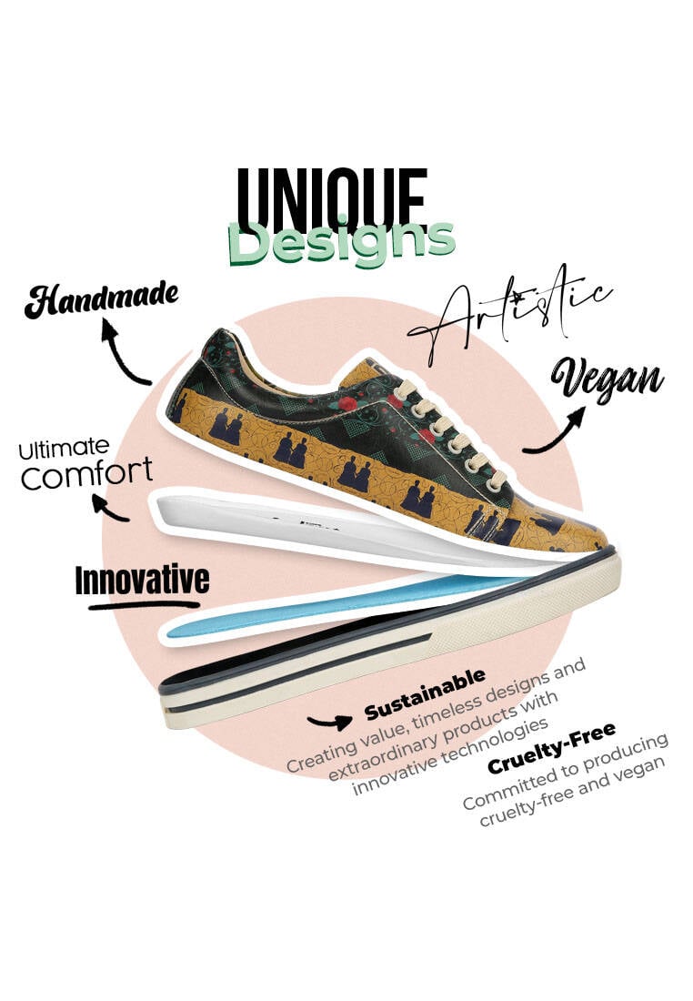 Women Vegan Leather Green Sneakers - Frida\u2019s World Frida Kahlo Design