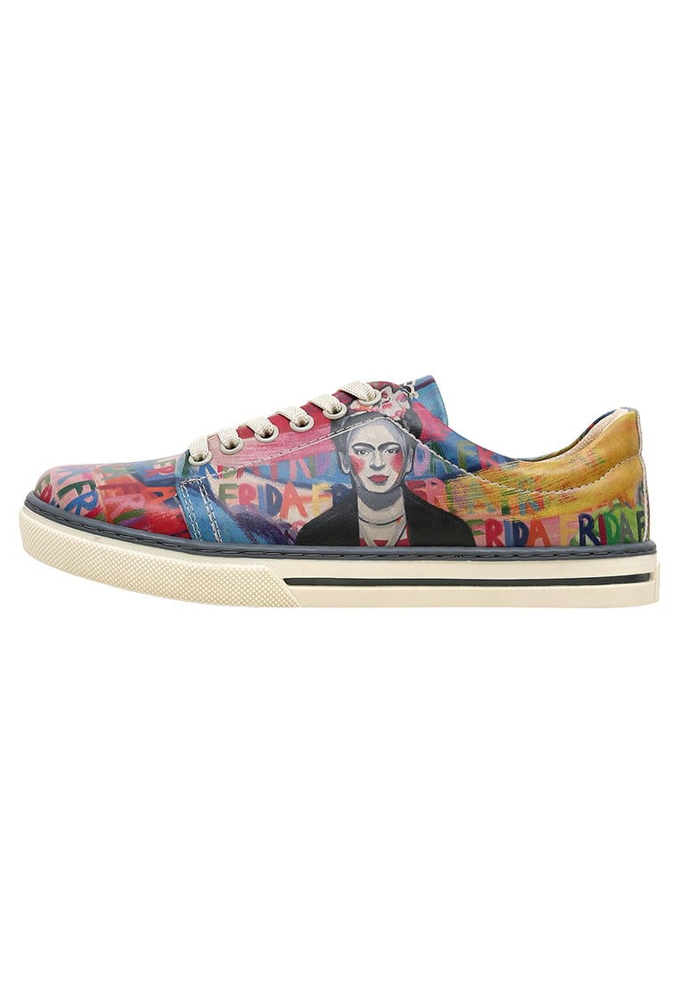 Women Vegan Leather Multicolor Sneakers - Frida-Kahlo-in-Letters Design