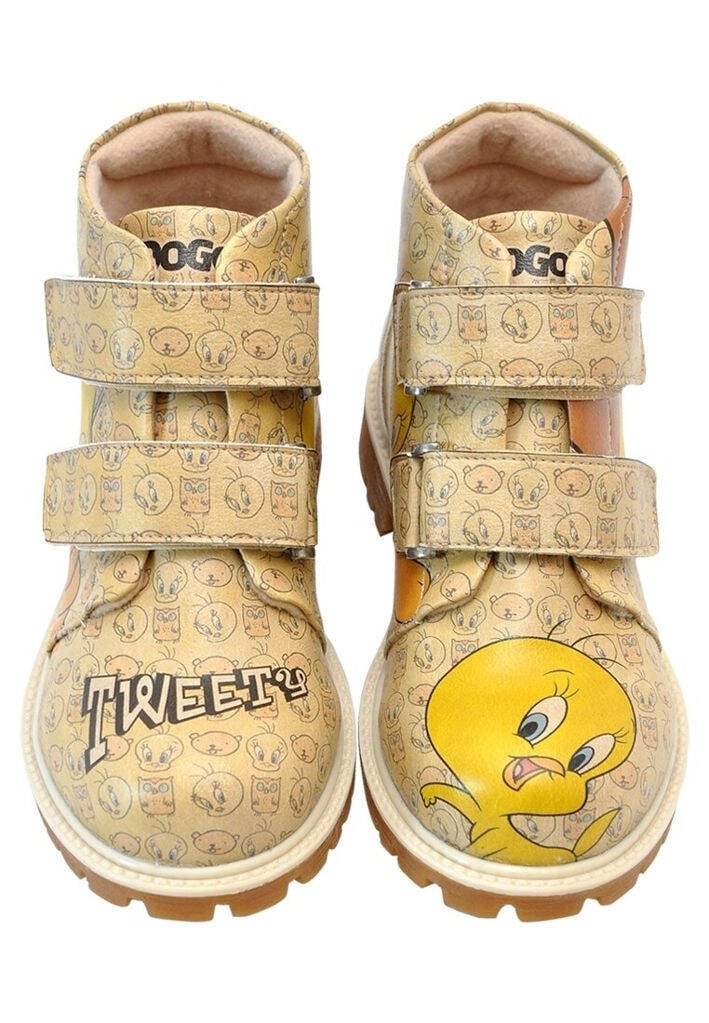 Kids Vegan Leather Yellow Boots - Warner Bros Tweety Moods Design