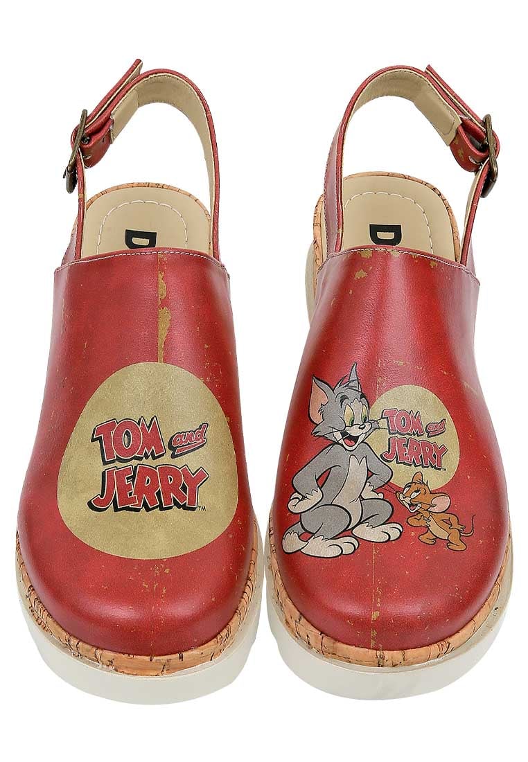 Women Vegan Leather Orange Kal\u0131n Taban Sandalet - Warner Bros Tom ve Jerry Design
