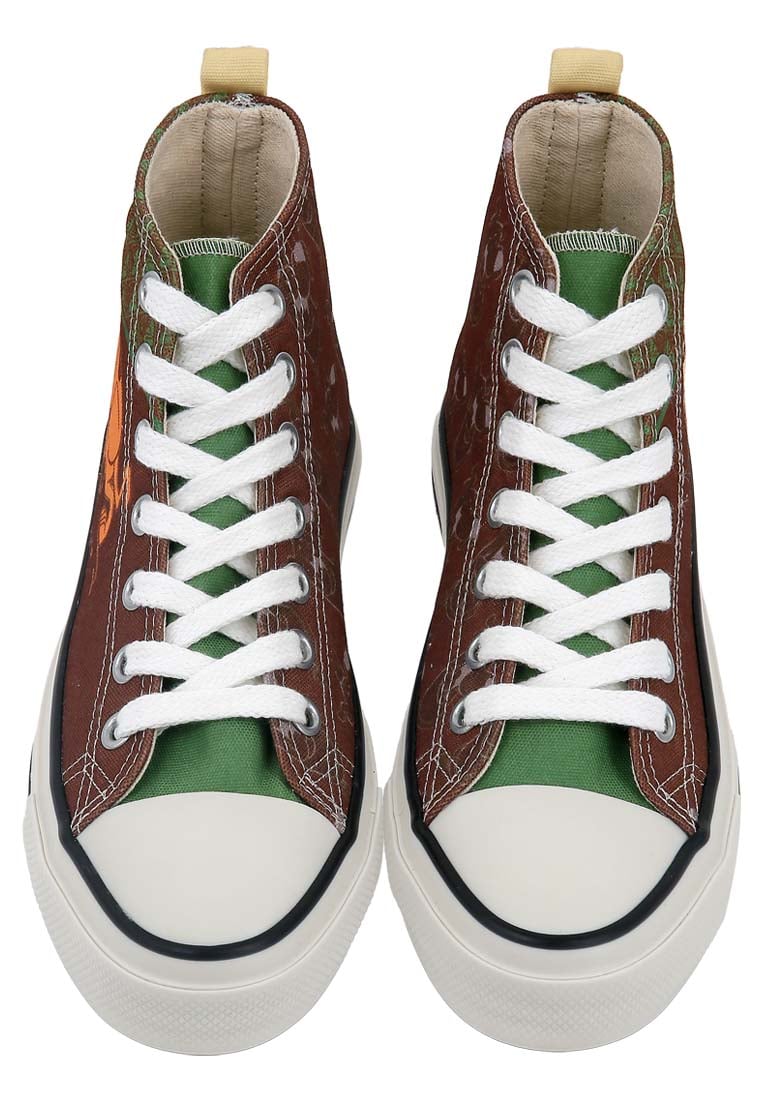 Women Vegan Brown High Sneakers - Camping Scooby Doo Design