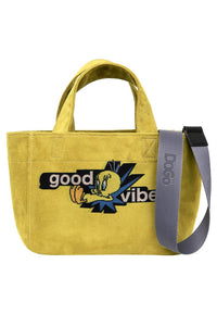 Women Vegan Black Medium Tote Bag - Warner Bros Good Vibes Only Design