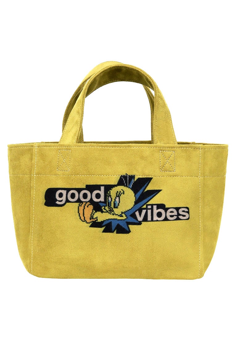 Women Vegan Black Medium Tote Bag - Warner Bros Good Vibes Only Design