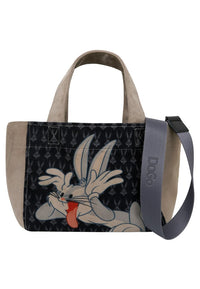 Women Vegan Black Medium Tote Bag - Warner Bros Bugs Bunny Playful Bugs Design