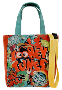 Women Vegan Multicolor Large Tote Bag - Warner Bros The Toon Parade Design