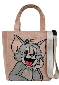 Women Vegan Cream Large Tote Bag - Warner Bros Smiles and Whiskers Design