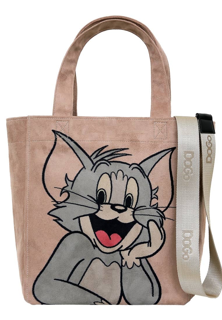 Women Vegan Cream Large Tote Bag - Warner Bros Smiles and Whiskers Design